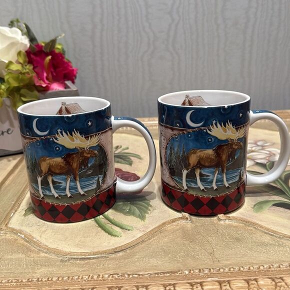 Set of Two Downeast Concepts Cape Shore Moose Moon Stars Cabin Mugs - Picture 12 of 12